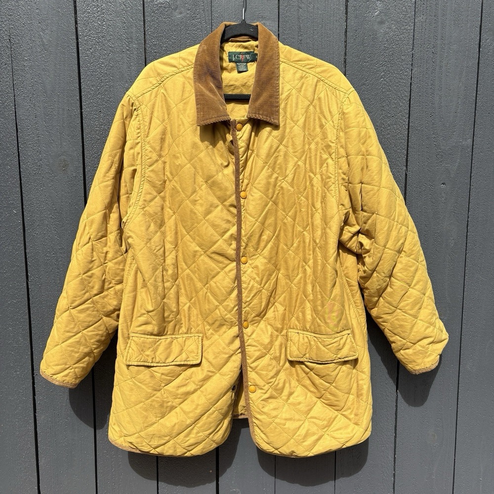 VTG 90s J Crew Oarsman Quilted Barn Chore Coat Jacket M Oversize Corduroy Collar